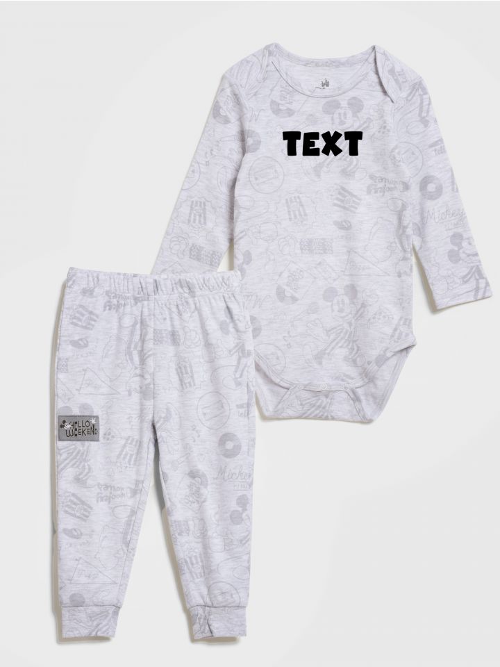 סט פיג’מה ארוכה יוניסקס עם כיתוב אישי MICKEY