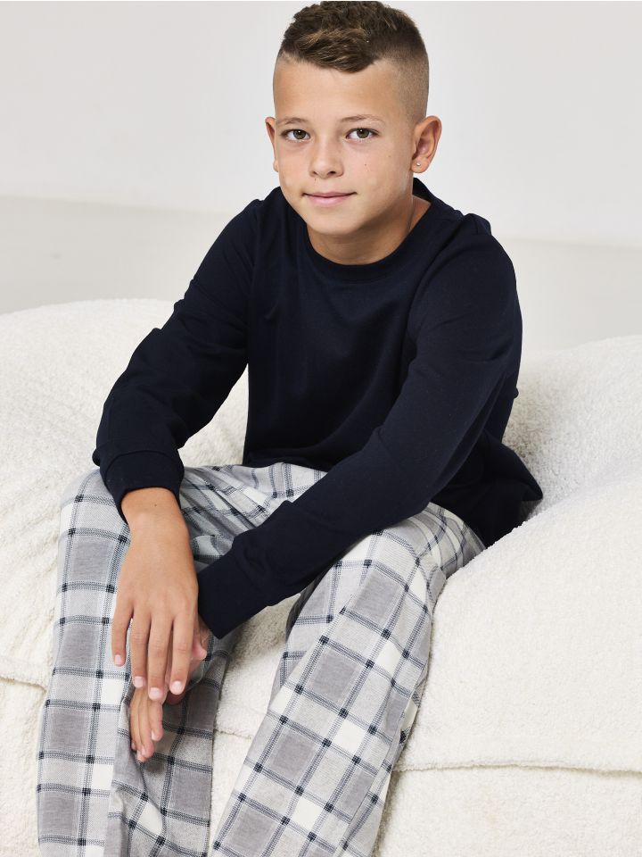 סט פיג’מה ארוכה משבצות