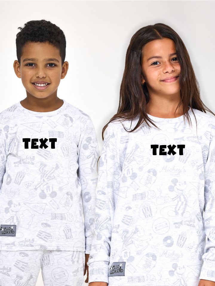 סט פיג’מה ארוכה יוניסנקס עם כיתוב אישי MICKEY