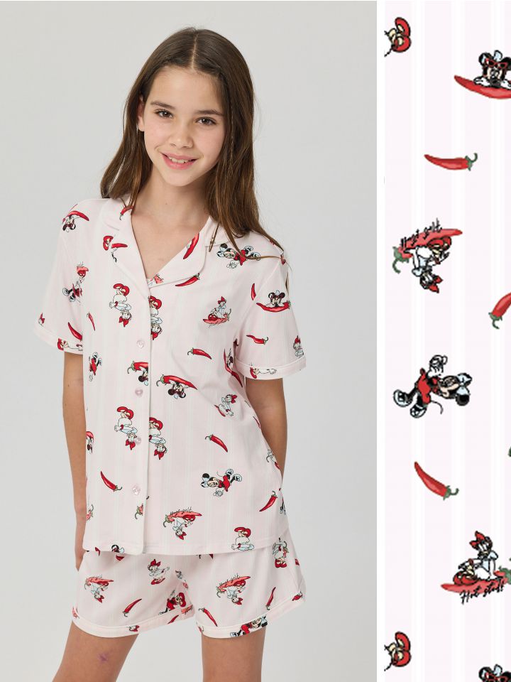 סט פיג’מה קצרה מכופתרת MINNIE AND DAISY