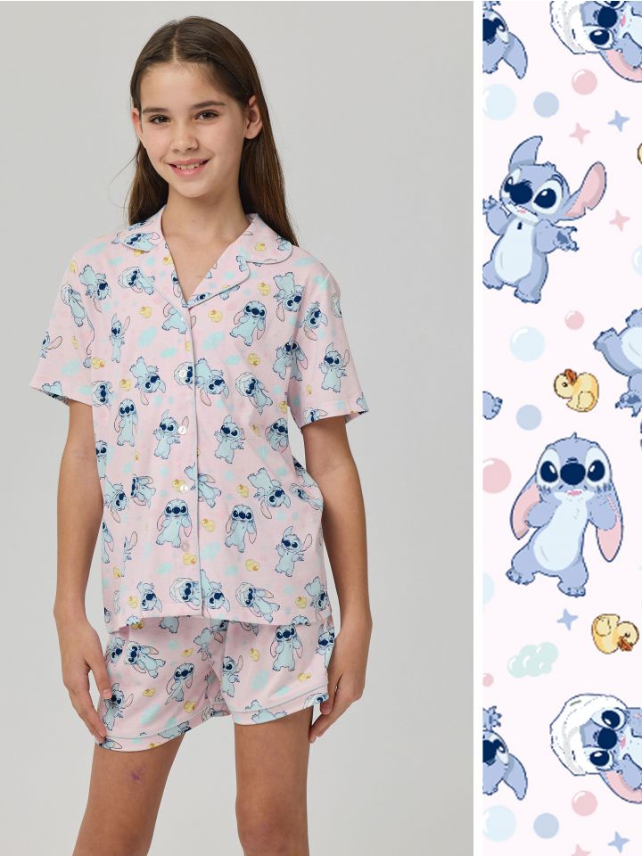 סט פיג’מה קצרה מכופתרת STITCH