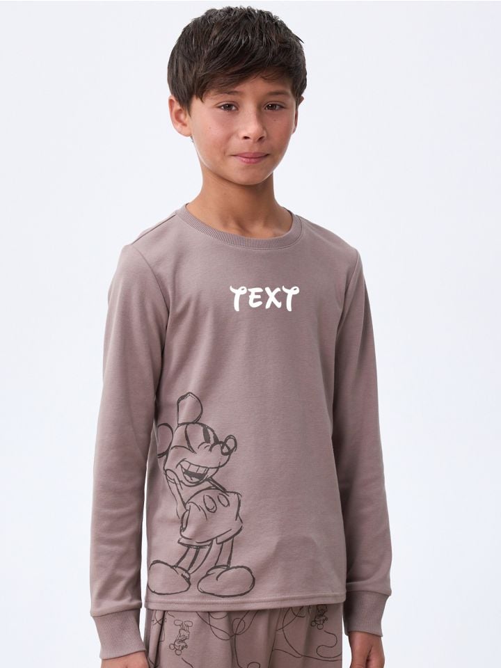סט פיג’מה ארוכה דקה עם כיתוב אישי MICKEY