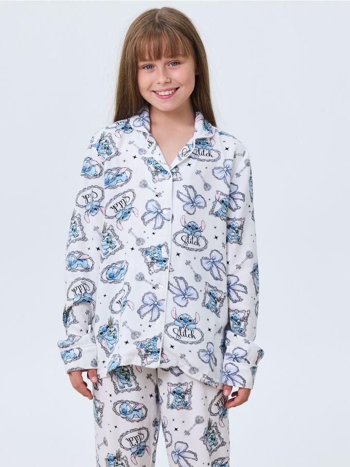 סט פיג’מה מכופתרת פלנל STITCH