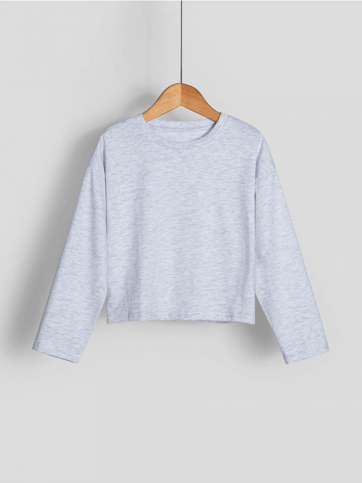 חולצת קרופ ארוכה צווארון עגול