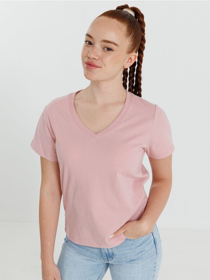 חולצת טישירט קצרה צווארון וי לנערות