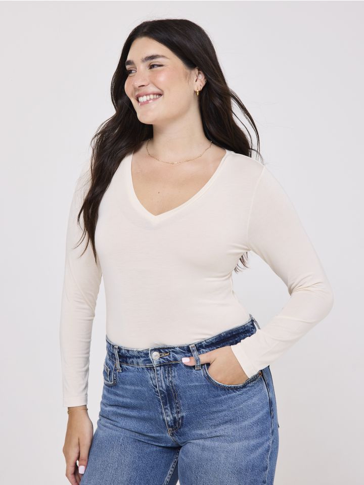 חולצה תרמית דקה צווארון וי