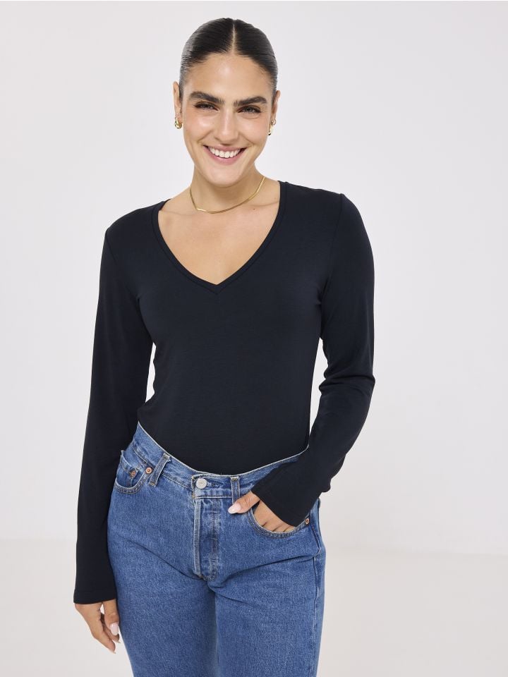 חולצה תרמית אנטי בקטריאלית צווארון וי- SLIM FIT