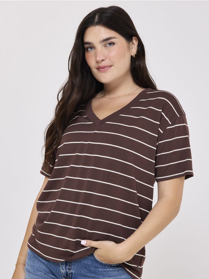 חולצת פסים קצרה צווארון וי