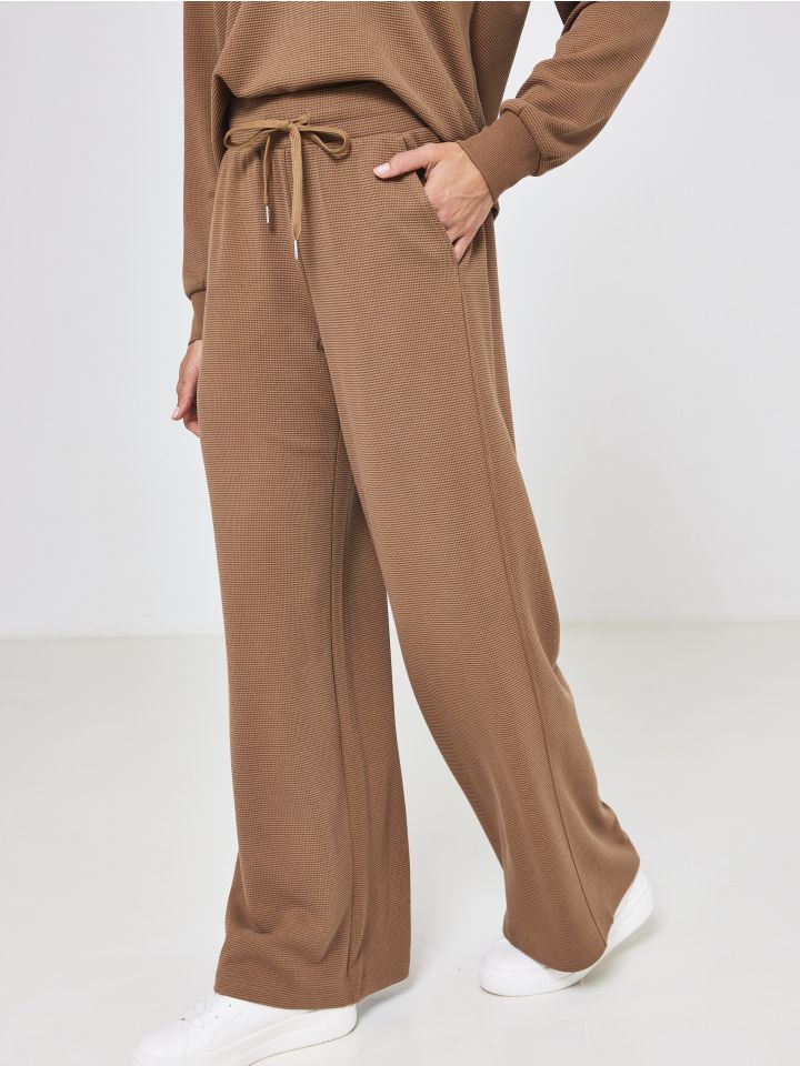 מכנסי וופל ארוכים רחבים דקים