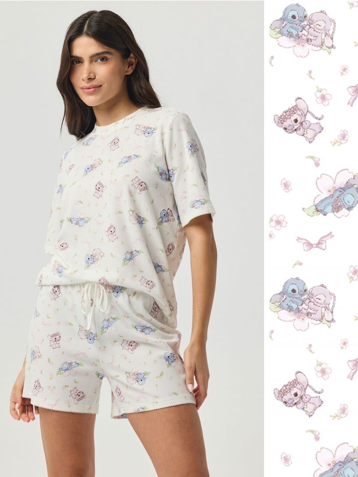 סט פיג’מה קצרה וופל STITCH