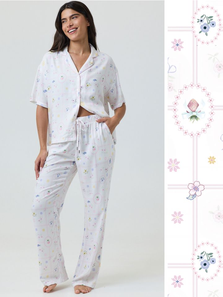 סט פיג’מה מכופתרת FLORAL