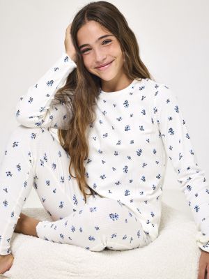 סט פיג’מה ריב עם גומיות לשיער FLOWERS