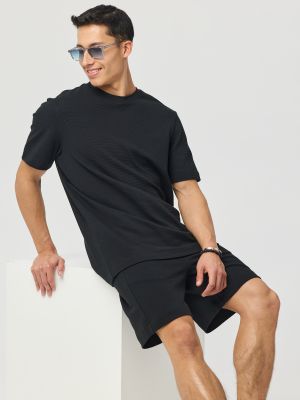 חולצה קצרה ג׳קארד בגזרה רחבה