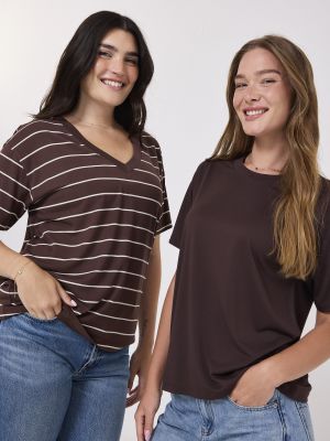 חולצת פסים קצרה צווארון וי