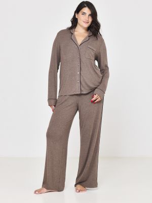 סט פיג’מה מכופתרת ריב מודל