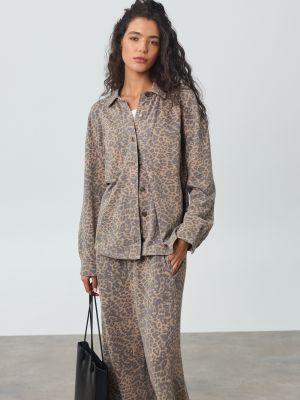 מכנסיים ארוכים בגזרה רחבה פרנץ’ טרי LEOPARD