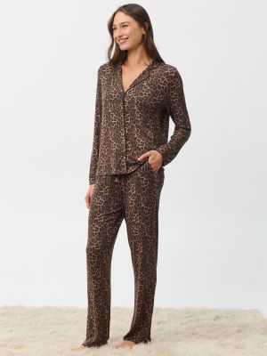 סט פיג’מה מכופתרת ארוכה דקה LEOPARD