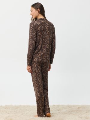 סט פיג’מה מכופתרת ארוכה דקה LEOPARD