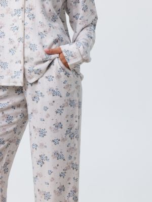 סט פיג’מה מכופתרת פלנל FLORAL