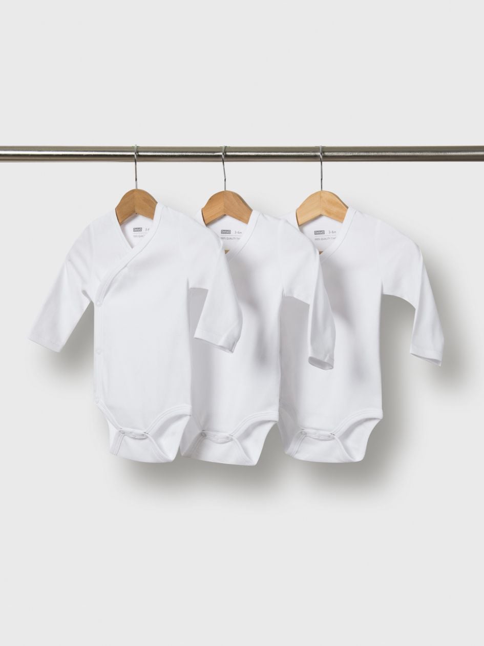 מארז 3 בגדי גוף בגזרת מעטפת BASIC COTTON