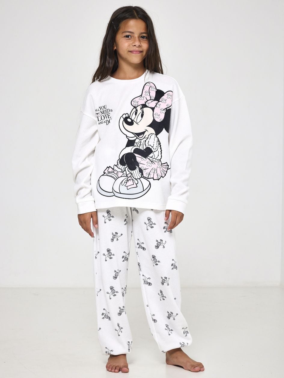 סט פיג’מה ארוכה וופל MINNIE & POODLE