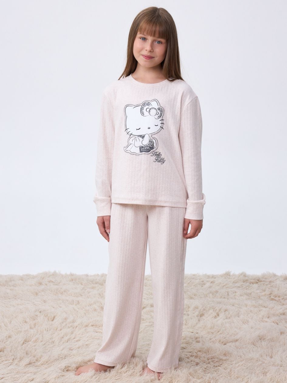 סט פיג’מה ארוכה דקה ריב HELLO KITTY