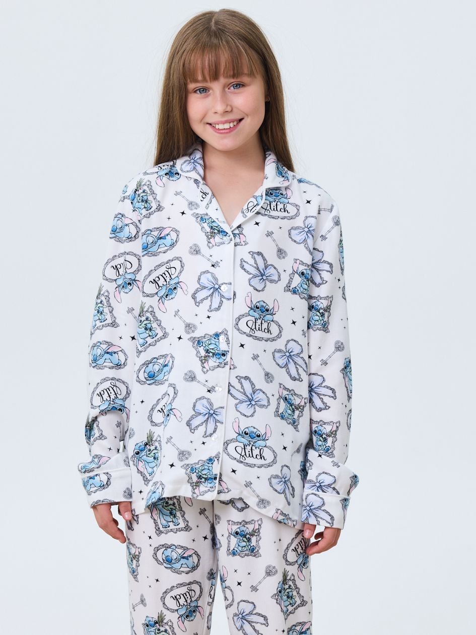 סט פיג’מה מכופתרת פלנל STITCH
