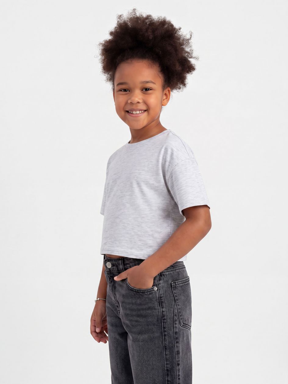 חולצת קרופ קצרה צווארון עגול