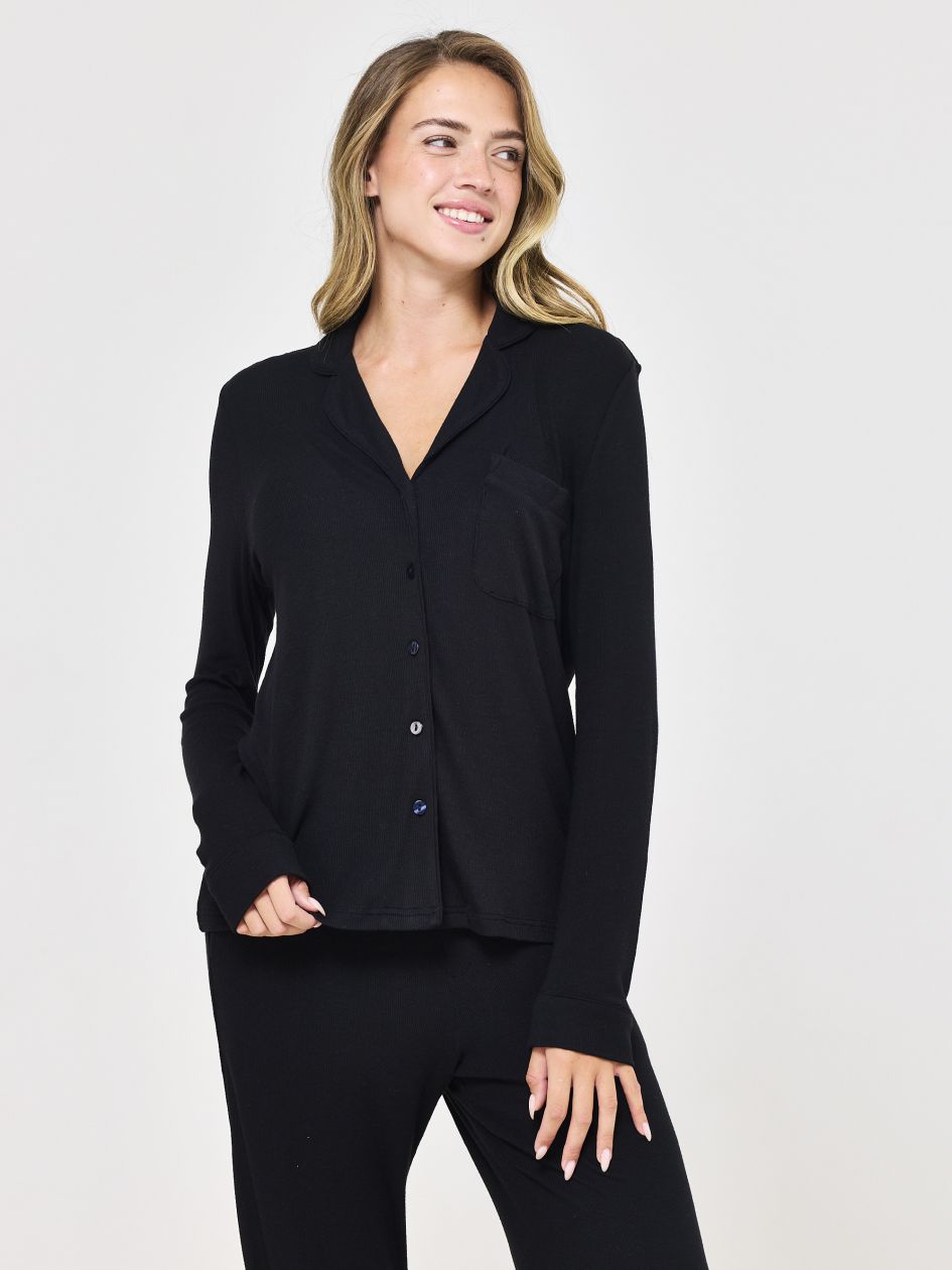 סט פיג’מה מכופתרת ריב מודל