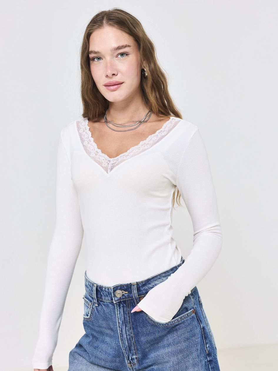 חולצה תרמית ארוכה בשילוב תחרה