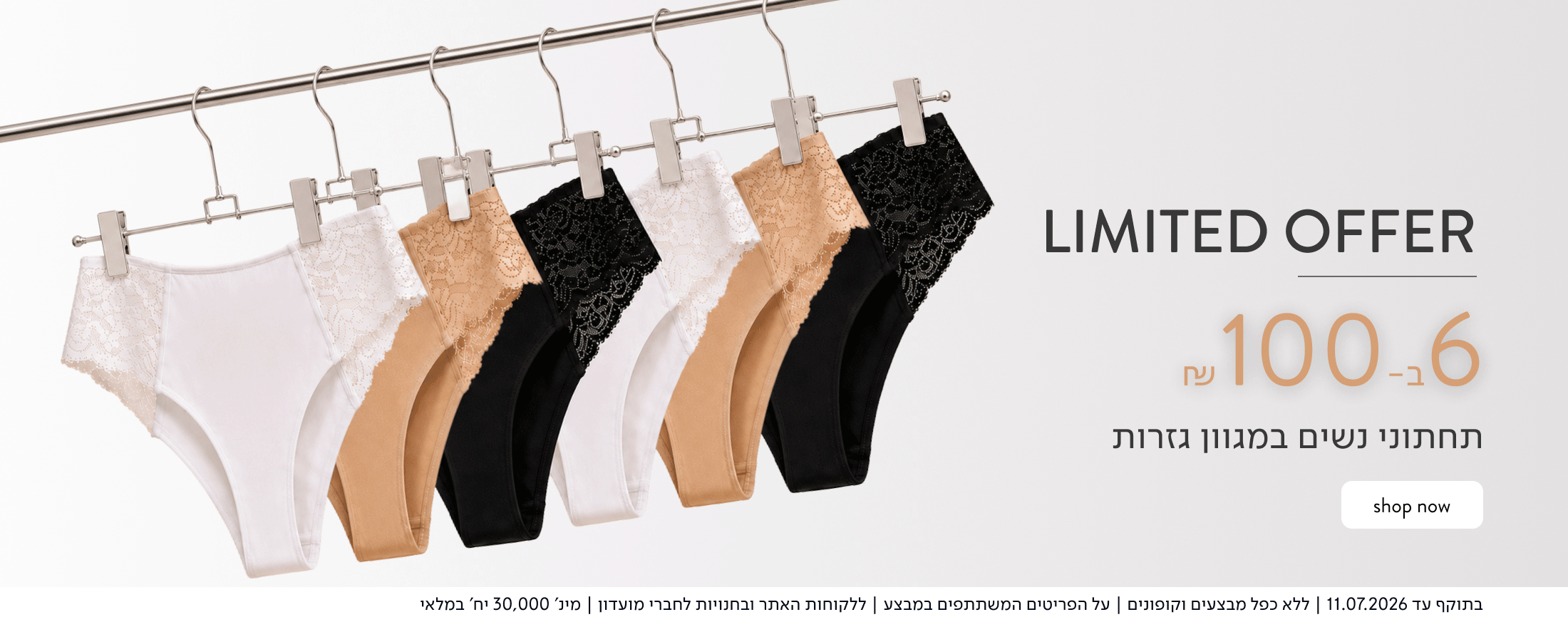 Limited Offer - תחתוני נשים 6 ב-100 ₪